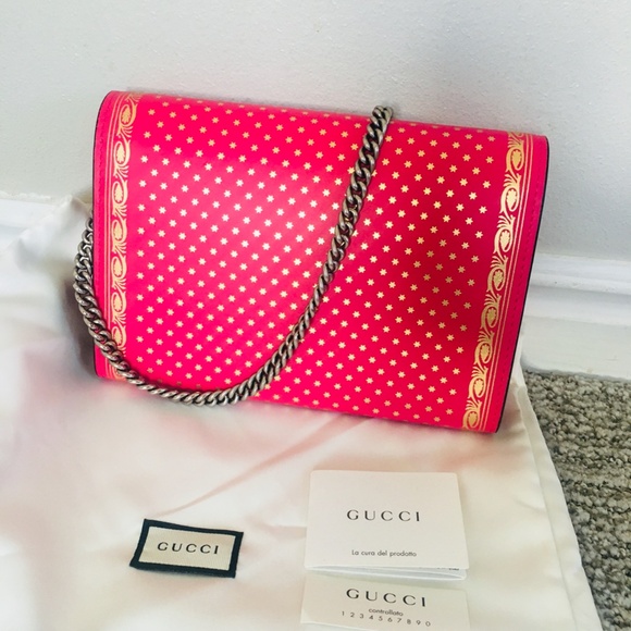 New Authentic Gucci Guccy Logo Moon & Stars Leather Wallet Chain Small P… - Picture 10 of 15